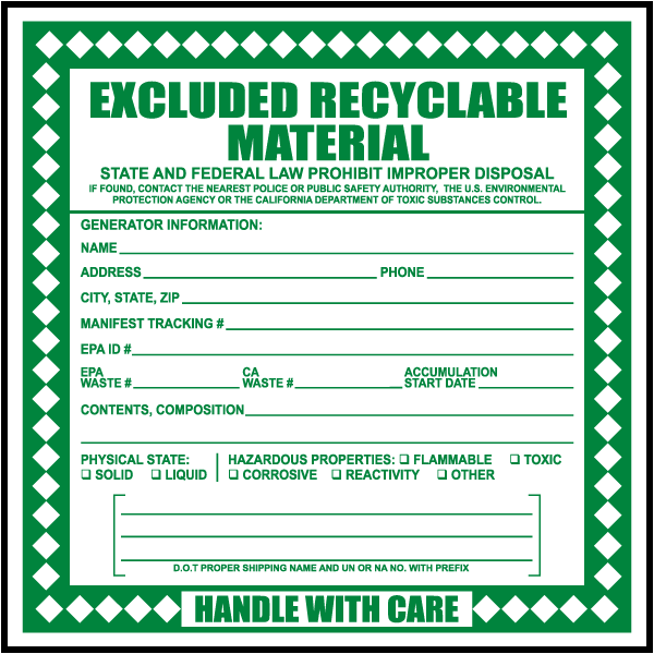 Excluded Recyclable Material Label