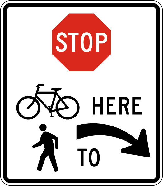Stop Here To Trail Crossing Right Sign