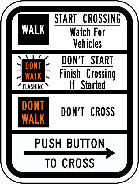 Pedestrian Crossing Right Push Button Sign